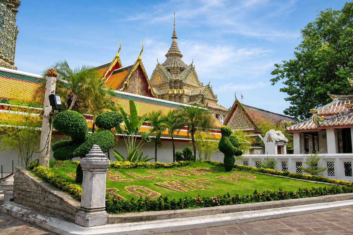 Wat Pho in Bangkok mit seinen farbenfrohen Chedis