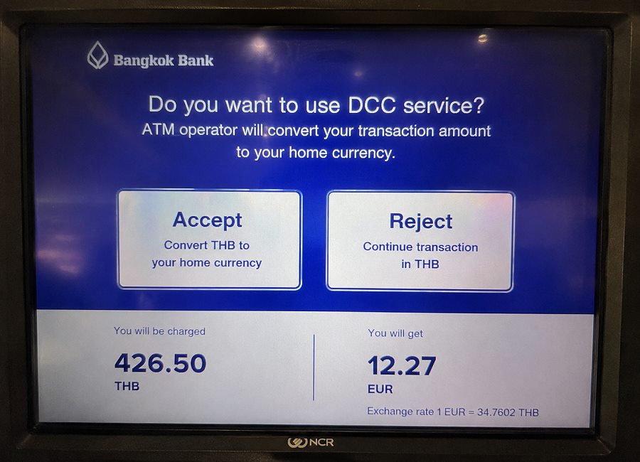 DCC Währungsumrechnung am Geldautomaten in Thailand