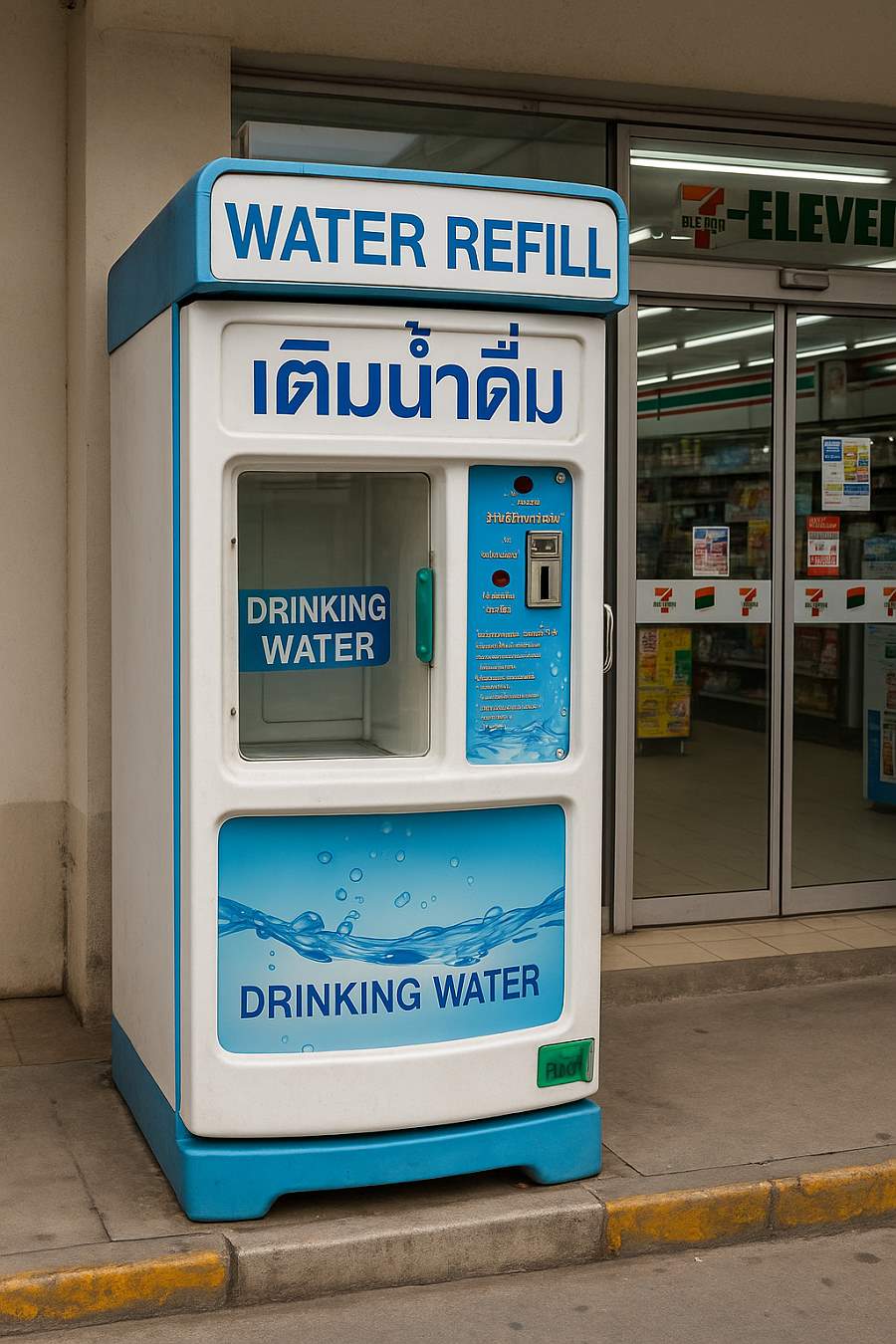 Refill Station Wasserautomat vor 7-Eleven in Thailand