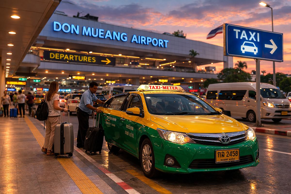 Taxi-Abholung am Don Mueang Airport Bangkok vor dem Terminal
